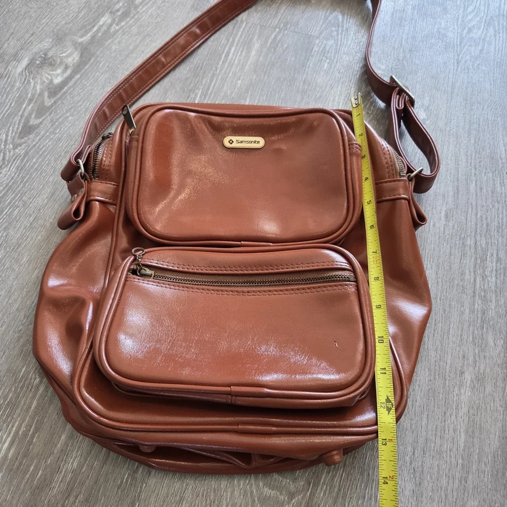 Vintage Restored Samsonite Leather Multi-Pocket Shoulder Travel Bag